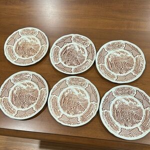 Brown and White Transferware Set of Dinnerware, Plates Alfred Meakin Fair Winds​